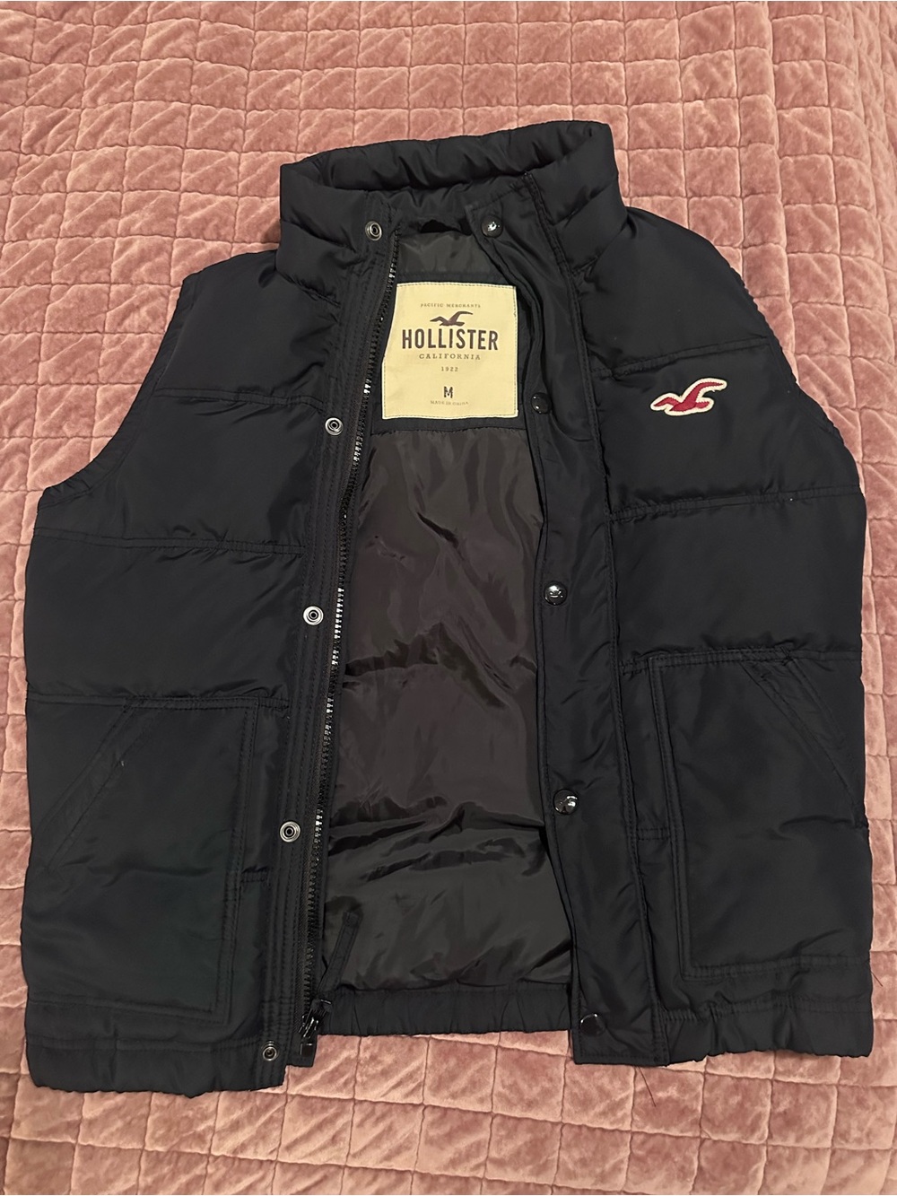 Y2K Hollister Men’s Navy Puffer Vest Size M